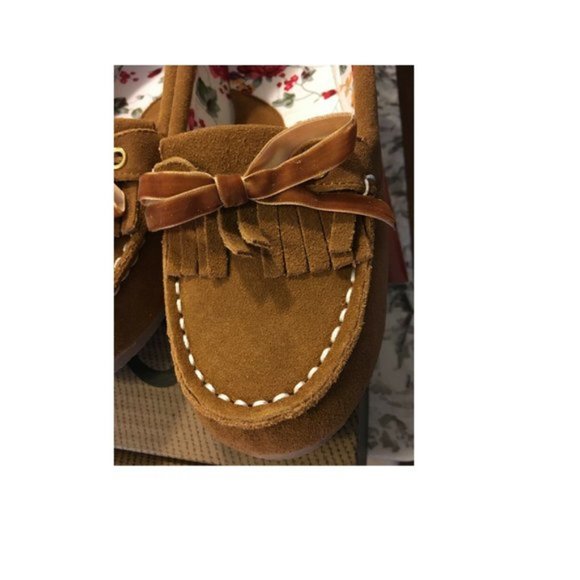 Cabela's Moccasin Suede Slippers Shoes Cognac Tan Women's One-Eye Kiltie… - Picture 7 of 8